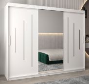 Schiebetürenschrank / Kleiderschrank mit Spiegel Tomlis 06A, Farbe: Weiß matt - Abmessungen: 200 x 250 x 62 cm (H x B x T)