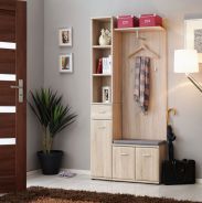 Moderne Garderobe mit Sitzkissen Bratteli 02, Farbe: Eiche Sonoma - Abmessungen: 203 x 90 x 32 cm (H x B x T), mit genügend Stauraum