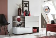 Sideboard / Kommode Bjordal 43, Farbe: Weiß Hochglanz / Braun - Abmessungen: 77 x 120 x 40 cm (H x B x T), mit Push-to-open Funktion