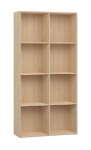 Einfaches Bücherregal mit acht Fächern Aenna 31, Farbe: Eiche, verstellbare Füße, Maße: 202,5 x 100,5 x 33,5 cm, für Wohnzimmer oder Büro