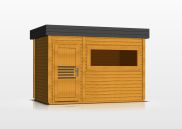 Gartensauna Lut 40 mm mit großem Panoramafenster, Außenmaße (B x T): 354 x 204 cm - Farbe: Eiche / Anthrazit