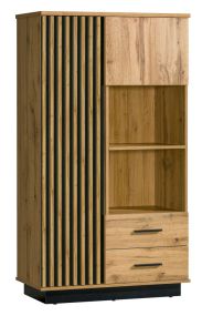 Schrank Trevalli 4, Farbe: Eiche / Schwarz - Abmessungen: 159 x 90 x 40 cm (H x B x T)