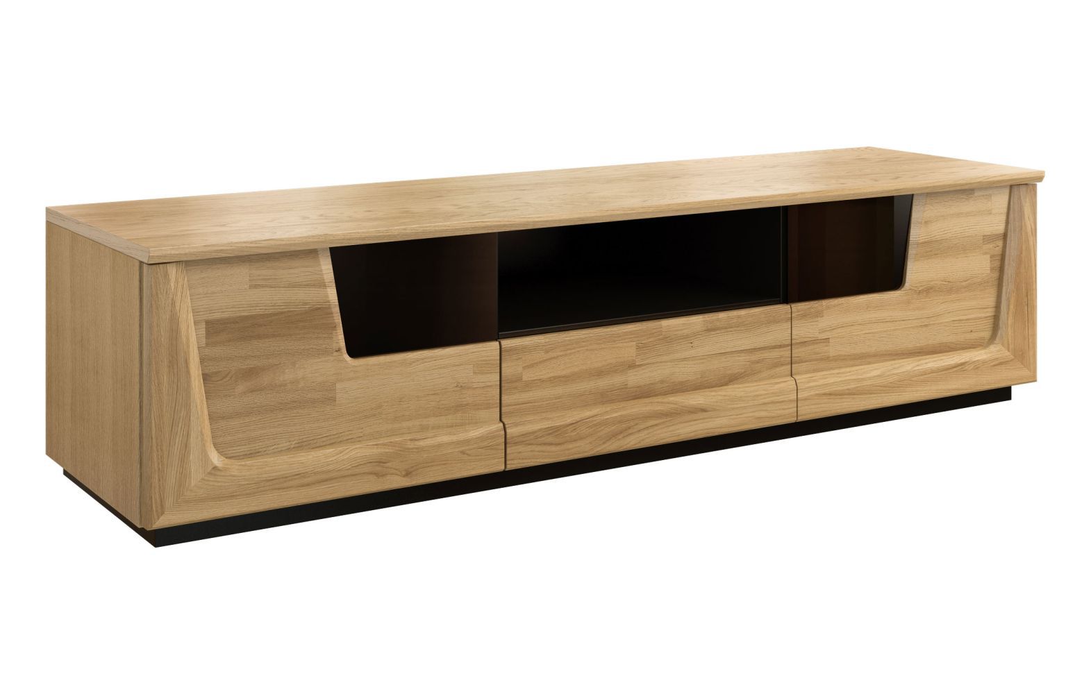 TV-Unterschrank "Topusko" 13, Farbe: Eiche / Schwarz, teilmassiv - Abmessungen: 46 x 182 x 51 cm (H x B x T)