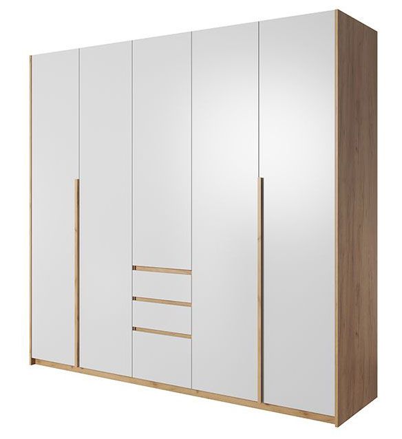 Kleiderschrank / Drehtürenschrank Kelibia 05, Farbe: Eiche / Weiß matt - 214 x 225 x 60 cm (H x B x T)