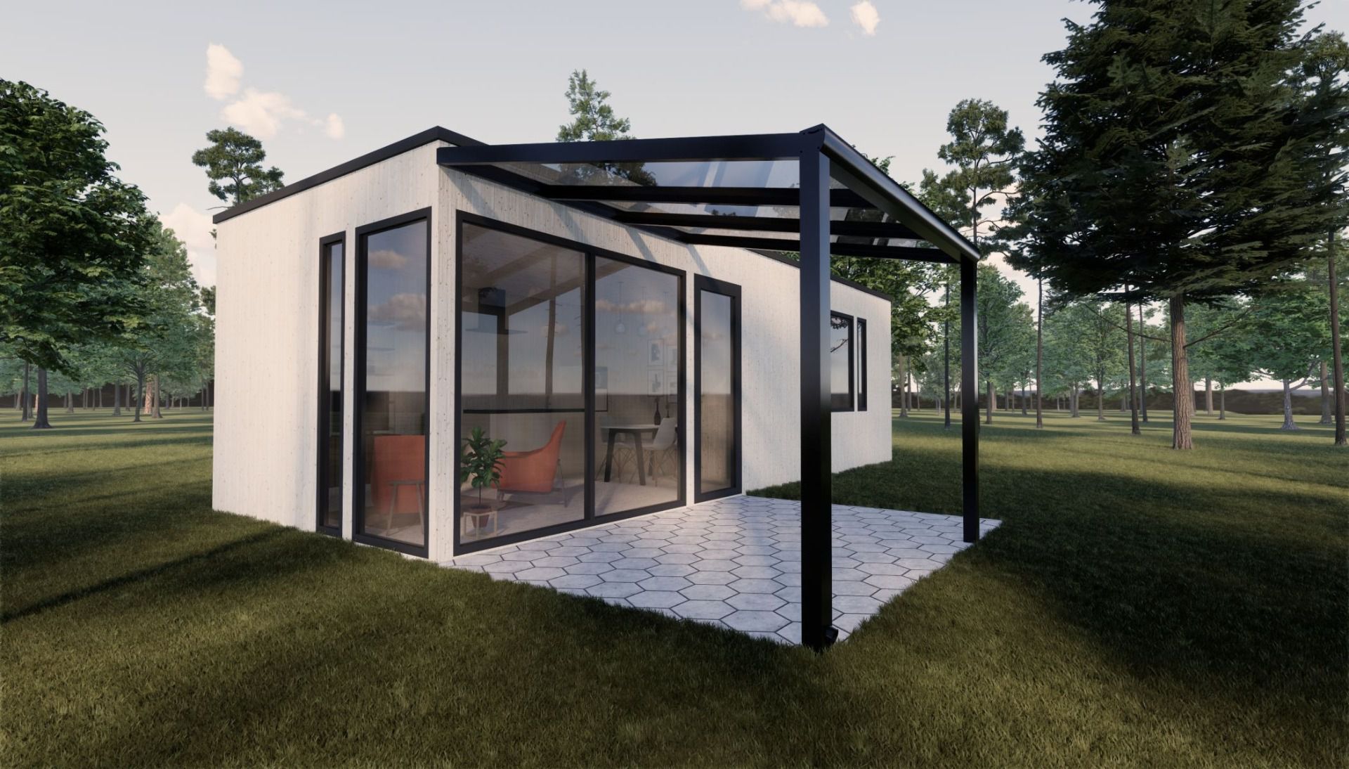 Terrassenüberdachung L 01, Dach: 16 mm Polycarbonat klar, Grundfläche: 10,71 m² - Abmessungen: 350 x 306 cm (B x L)