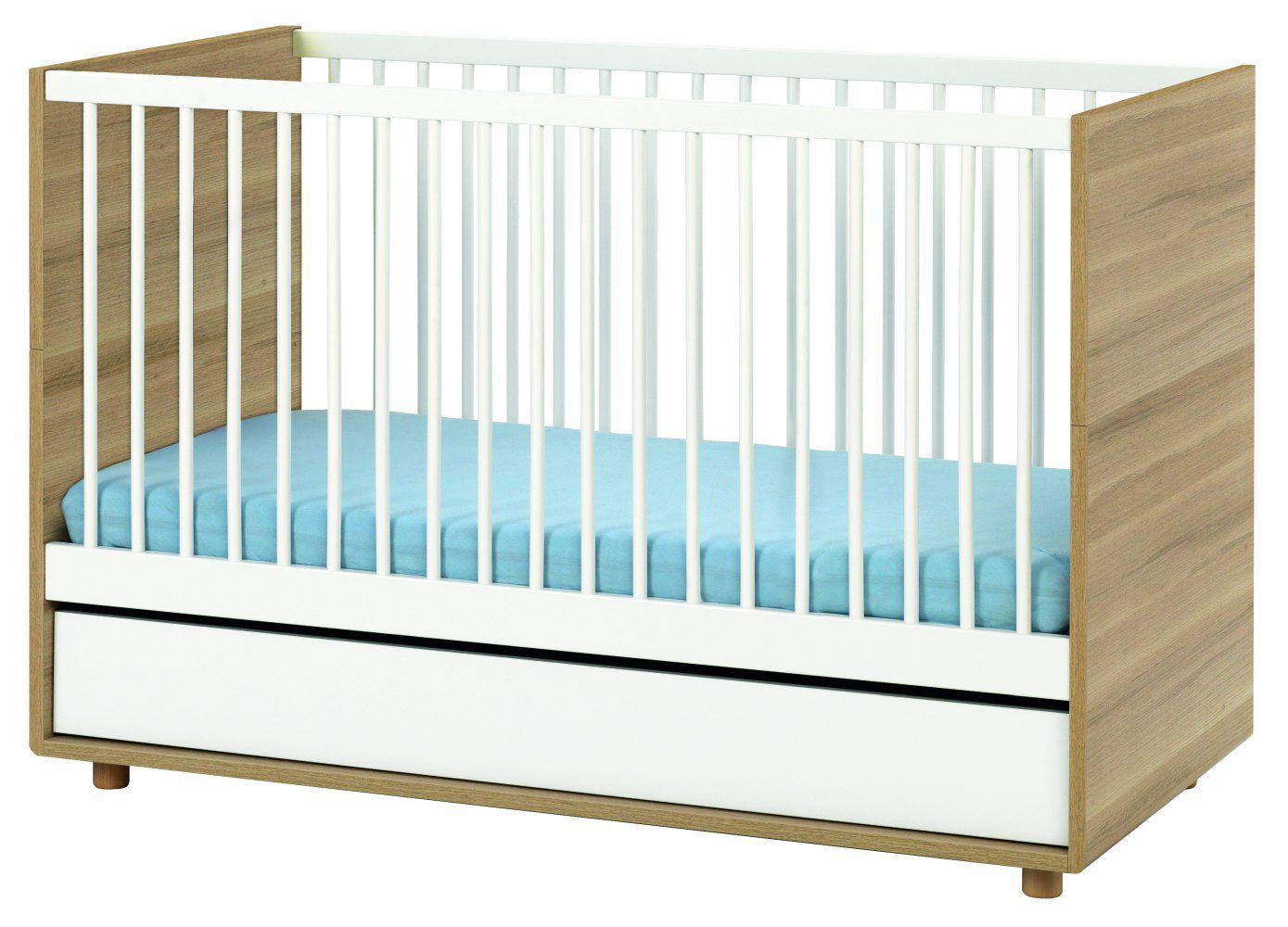 Babybett / Gitterbett Nalle 01, Farbe: Eiche / Weiß - Liegefläche: 70 x 140 cm (B x L)