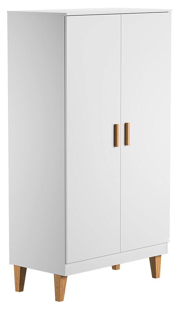 Drehtürenschrank / Kleiderschrank Rilind 04, Farbe: Weiß / Eiche - Abmessungen: 187 x 100 x 55 cm (H x B x T)