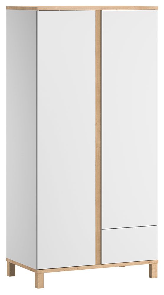 Drehtürenschrank / Kleiderschrank Lijan 08, Farbe: Weiß / Eiche - Abmessungen: 184 x 90 x 53 cm (H x B x T)