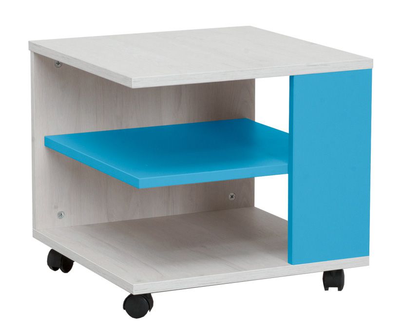 Kinderzimmer - Couchtisch Luis 09, Farbe: Eiche Weiß / Blau - 45 x 45 x 43 cm (B x T x H)