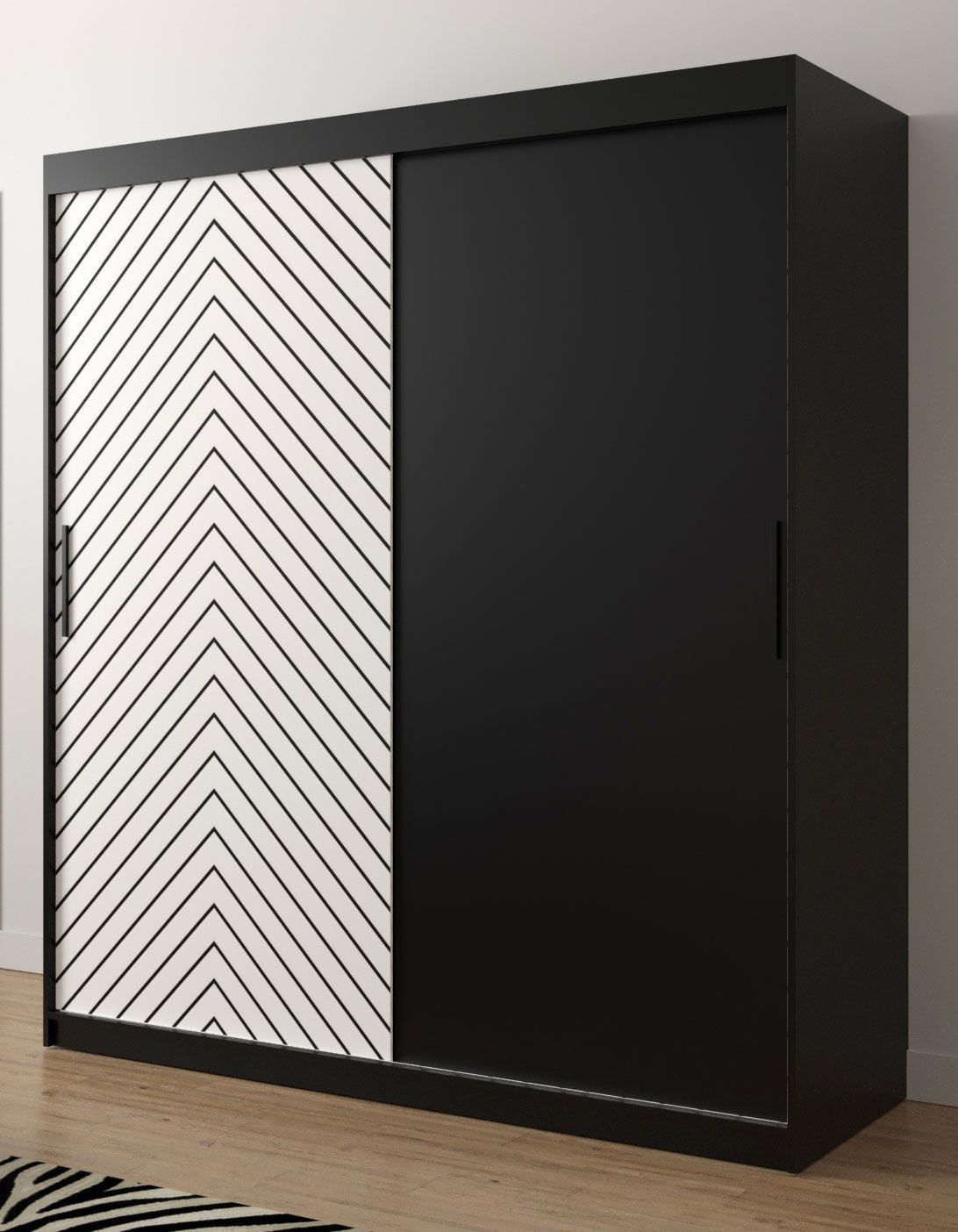 Kleiderschrank mit 10 Fächern Mulhacen 24, Farbe: Schwarz matt / Weiß matt - Abmessungen: 200 x 180 x 62 cm (H x B x T), mit genügend Stauraum