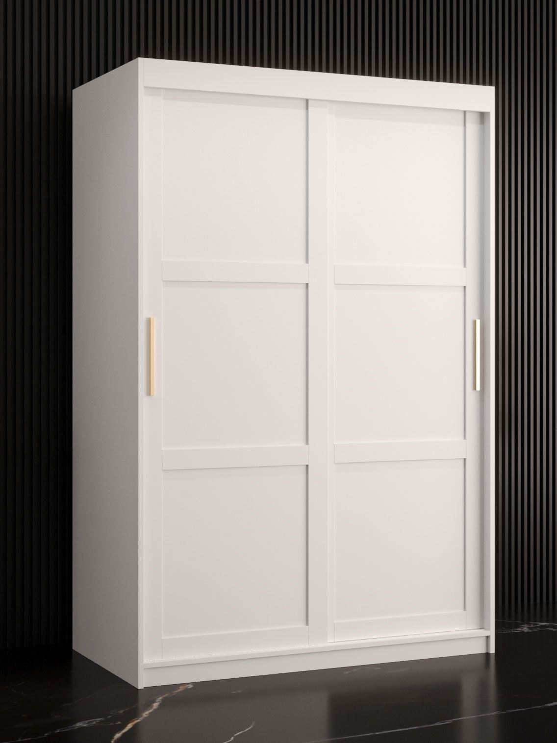 Neutraler Kleiderschrank mit genügend Stauraum Liskamm 05, Farbe: Weiß matt - Abmessungen: 200 x 120 x 62 cm (H x B x T), mit fünf Fächern und zwei Kleiderstangen