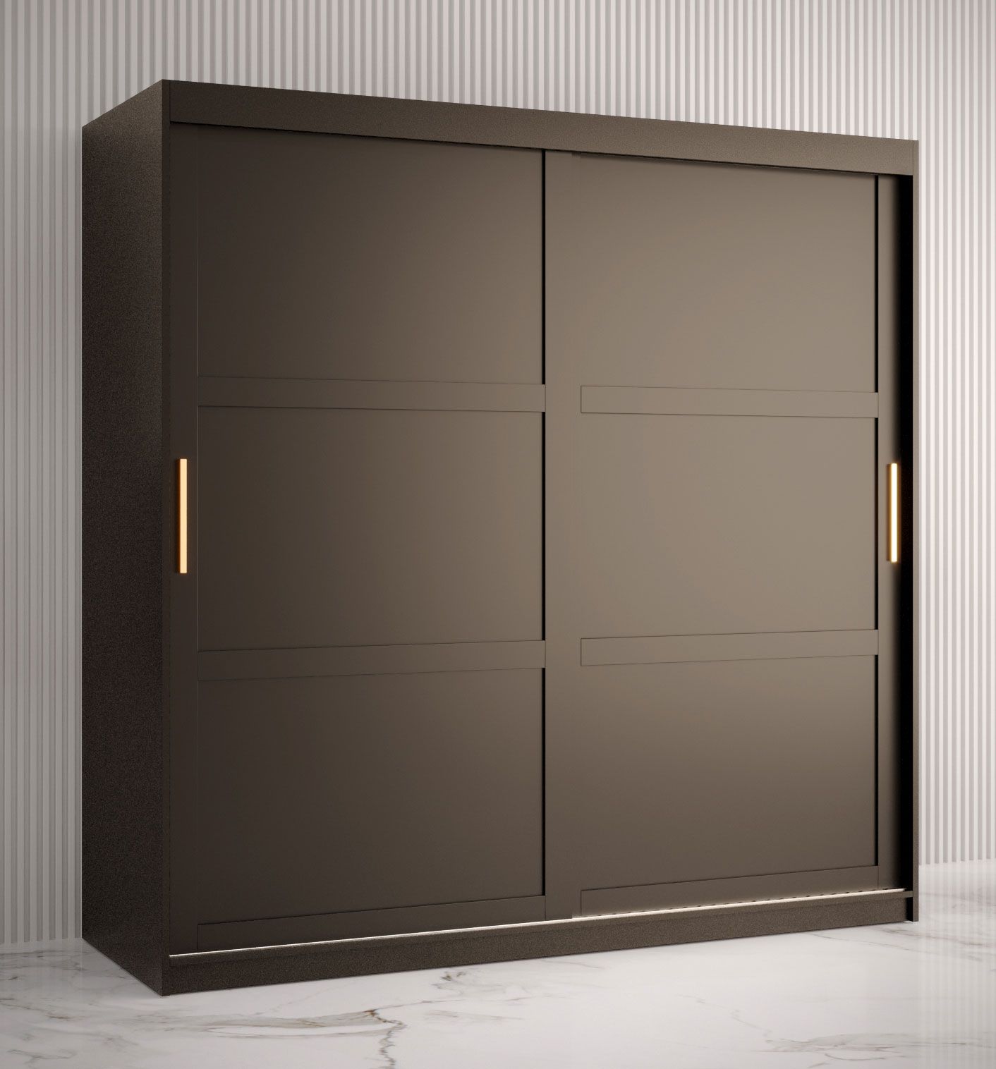 Kleiderschrank mit schlichten Design Liskamm 16, Farbe: Schwarz matt - Abmessungen: 200 x 180 x 62 cm (H x B x T), mit 10 Fächern