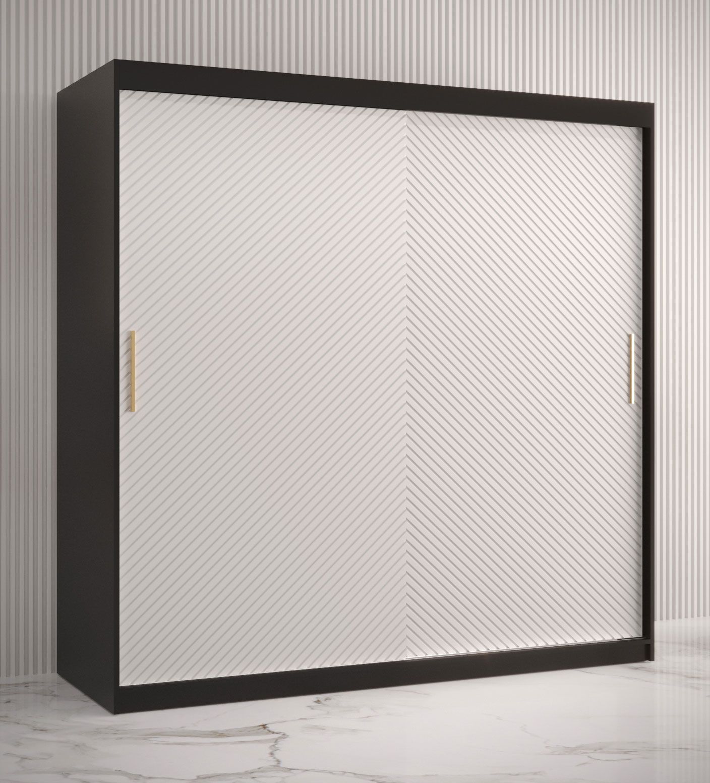 Außergewöhnlicher Kleiderschrank Balmenhorn 15, Farbe: Schwarz matt / Weiß matt - Abmessungen: 200 x 180 x 62 cm (H x B x T), mit genügend Stauraum