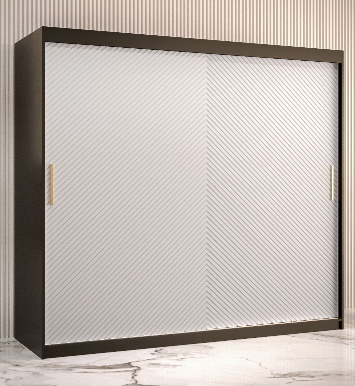 Kleiderschrank mit schlichten Design Balmenhorn 19, Farbe: Schwarz matt / Weiß matt - Abmessungen: 200 x 200 x 62 cm (H x B x T), mit 10 Fächern und zwei Kleiderstangen