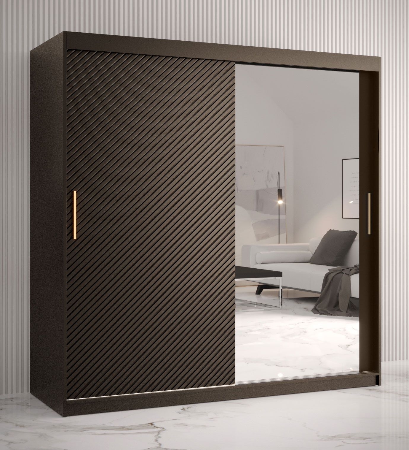 Schlichter Kleiderschrank mit genügend Stauraum Balmenhorn 40, Farbe: Schwarz matt - Abmessungen: 200 x 180 x 62 cm (H x B x T), mit einer Spiegeltür