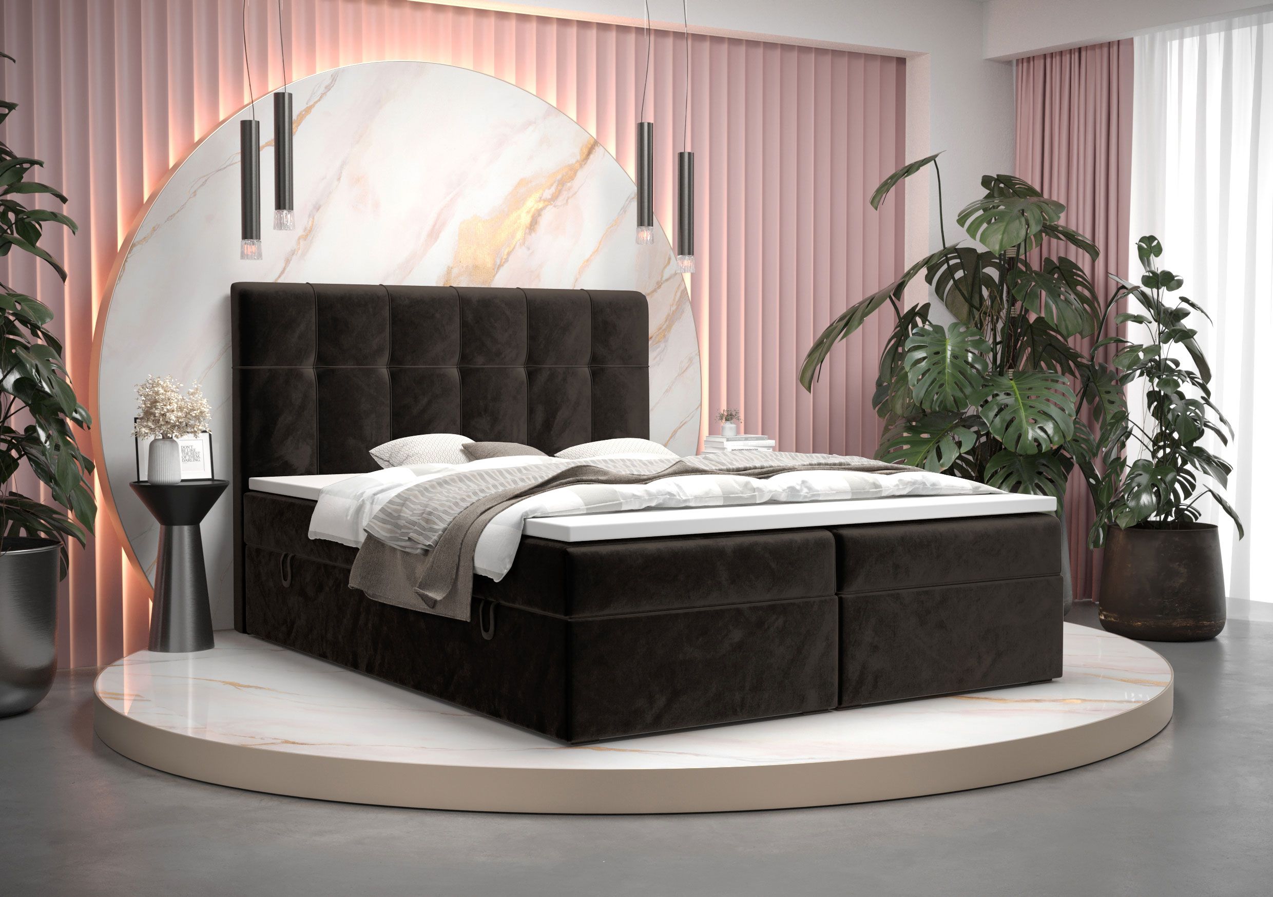 Boxspringbett mit modernen Design Pirin 76, Farbe: Schwarz - Liegefläche: 140 x 200 cm (B x L)