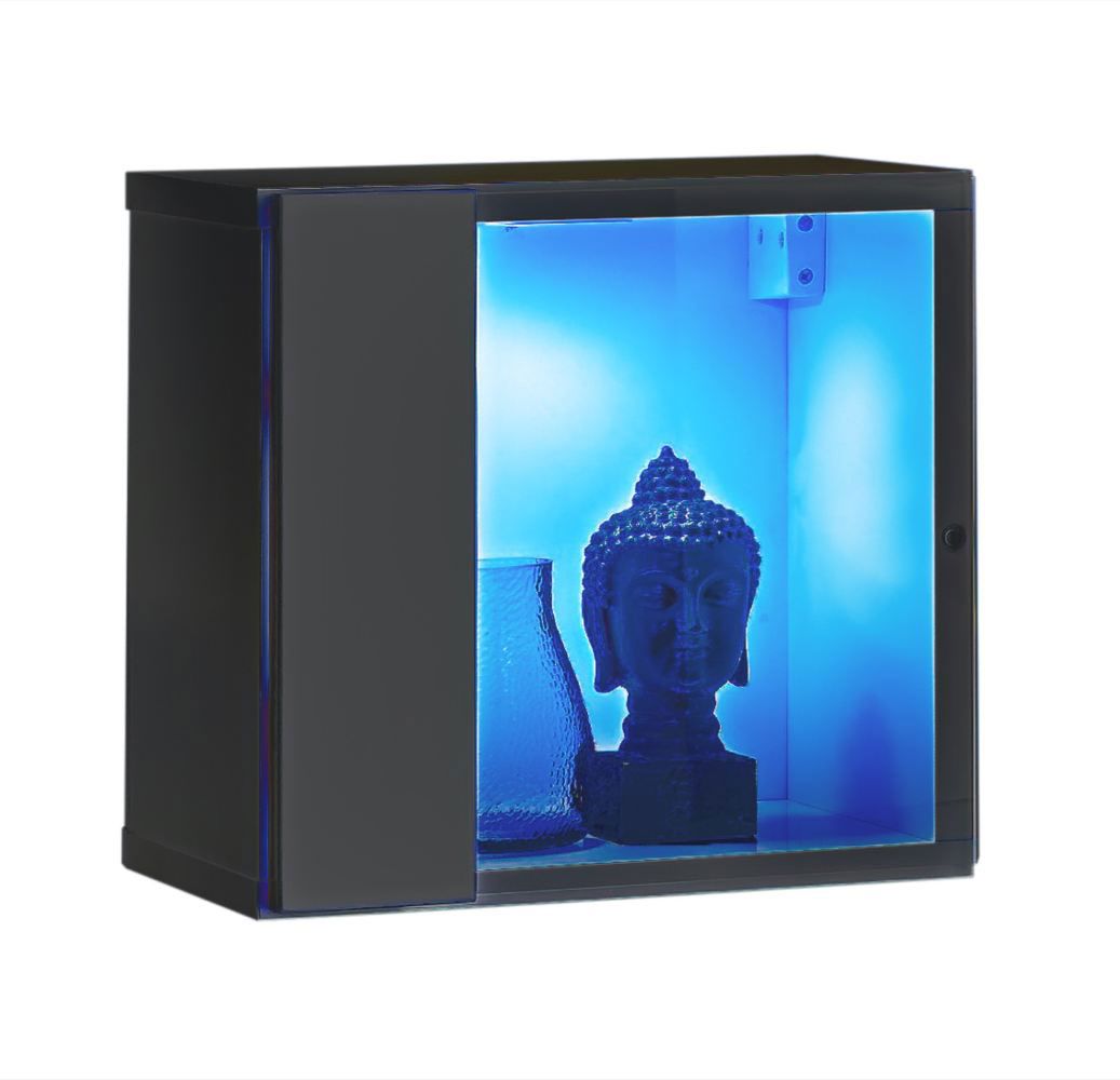 Graue Hängevitrine mit LED-Beleuchtung Möllen 15, Farbe: Grau - Abmessungen: 30 x 30 x 25 cm (H x B x T), mit Push-to-open Funktion