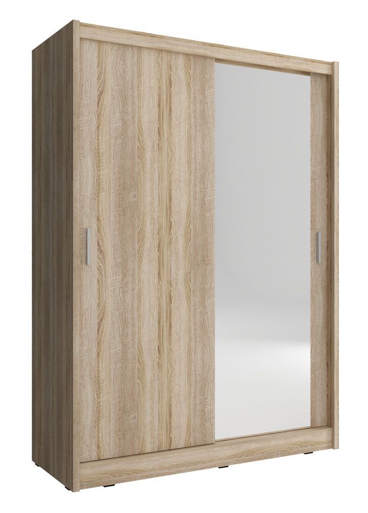 Neutraler Kleiderschrank mit einer Spiegeltür Warbreck 06, Farbe: Eiche Sonoma - Abmessungen: 200 x 130 x 62 cm (H x B x T)