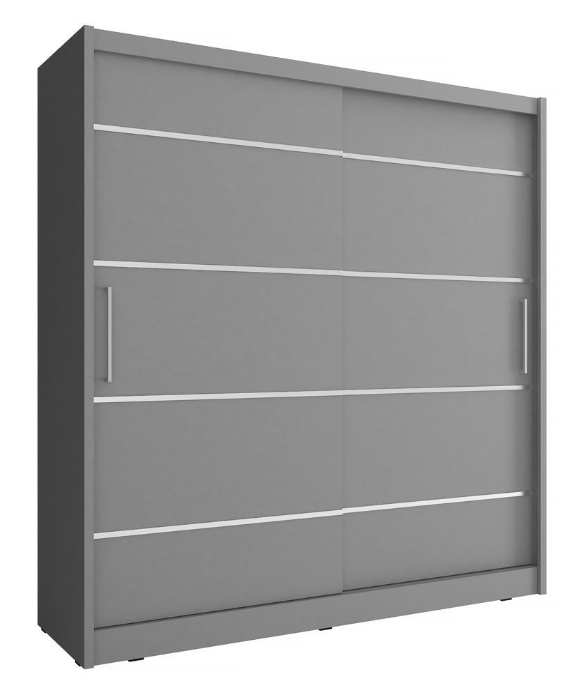 Schwebetürenschrank mit fünf Fächern und einer Kleiderstange Warbreck 31, Farbe: Grau - Abmessungen: 200 x 180 x 62 cm (H x B x T)