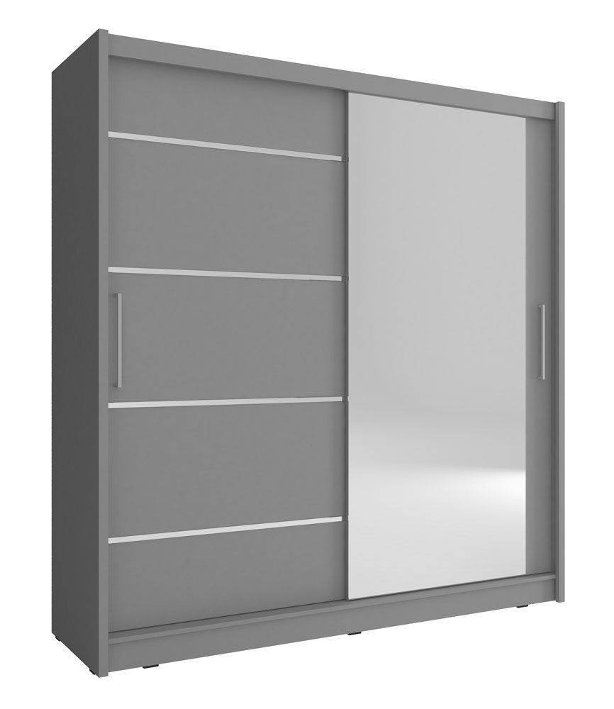 Schwebetürenschrank mit genügend Stauraum Warbreck 25, Farbe: Grau - Abmessungen: 200 x 180 x 62 cm (H x B x T), mit fünf Fächern