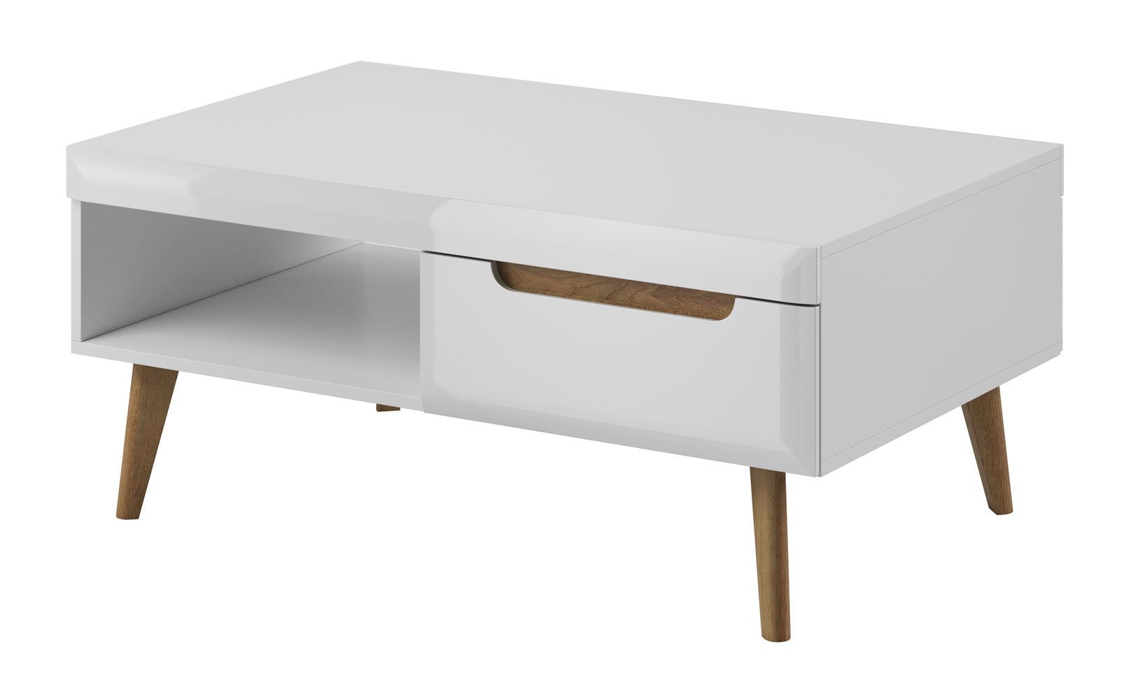 Couchtisch im schlichten Design Cathcart 02, Farbe: Eiche Riviera / Weiß - Abmessungen: 46 x 107 x 67 cm (H x B x T)