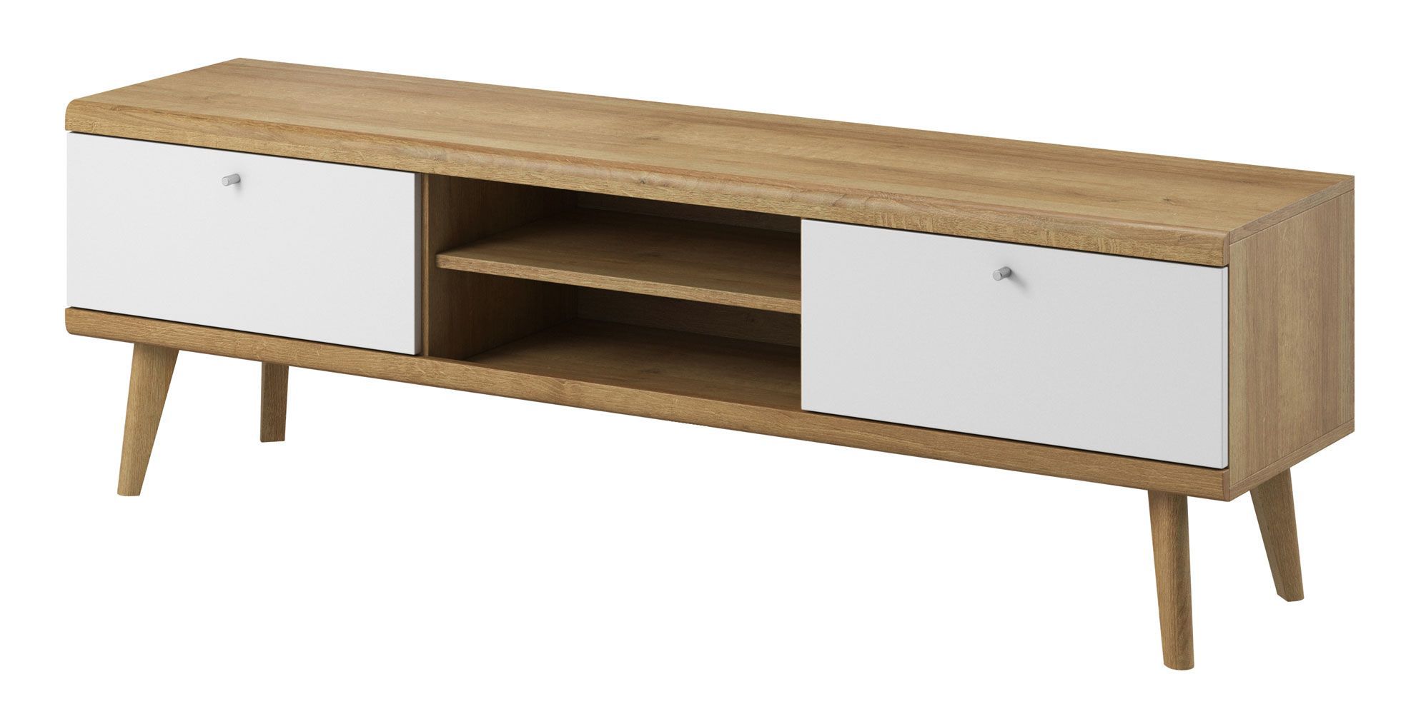 TV-Unterschrank Maryhill 04, Farbe: Eiche Riviera / Weiß - Abmessungen: 50 x 160 x 40 cm (H x B x T)