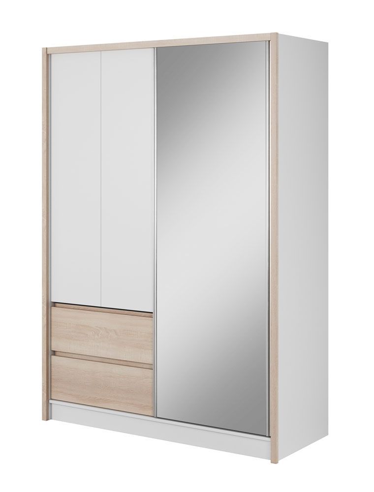 Eleganter Kleiderschrank mit genügend Stauraum Kirkdale 07, Farbe: Weiß / Eiche Sonoma - Abmessungen: 214 x 154 x 62 cm (H x B x T)