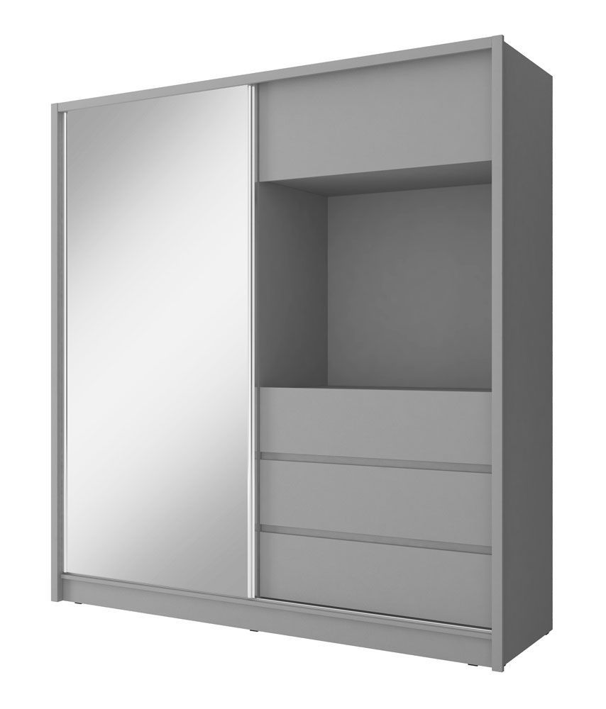 Kleiderschrank mit drei Fächern und eine Kleiderstange Withington 05, Farbe: Anthrazit - Abmessungen: 214 x 204 x 62 cm (H x B x T)