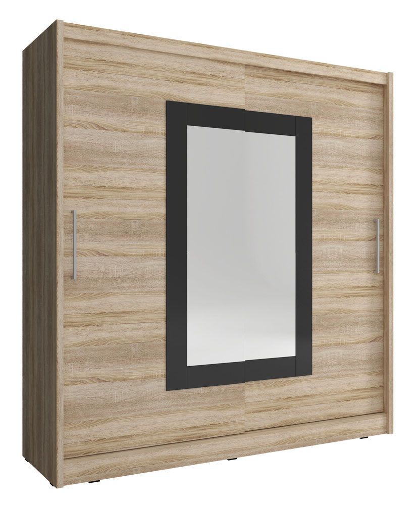 Schwebetürenschrank mit modernen Design Bickleigh 28, Farbe: Eiche Sonoma - Abmessungen: 214 x 200 x 62 cm (H x B x T)