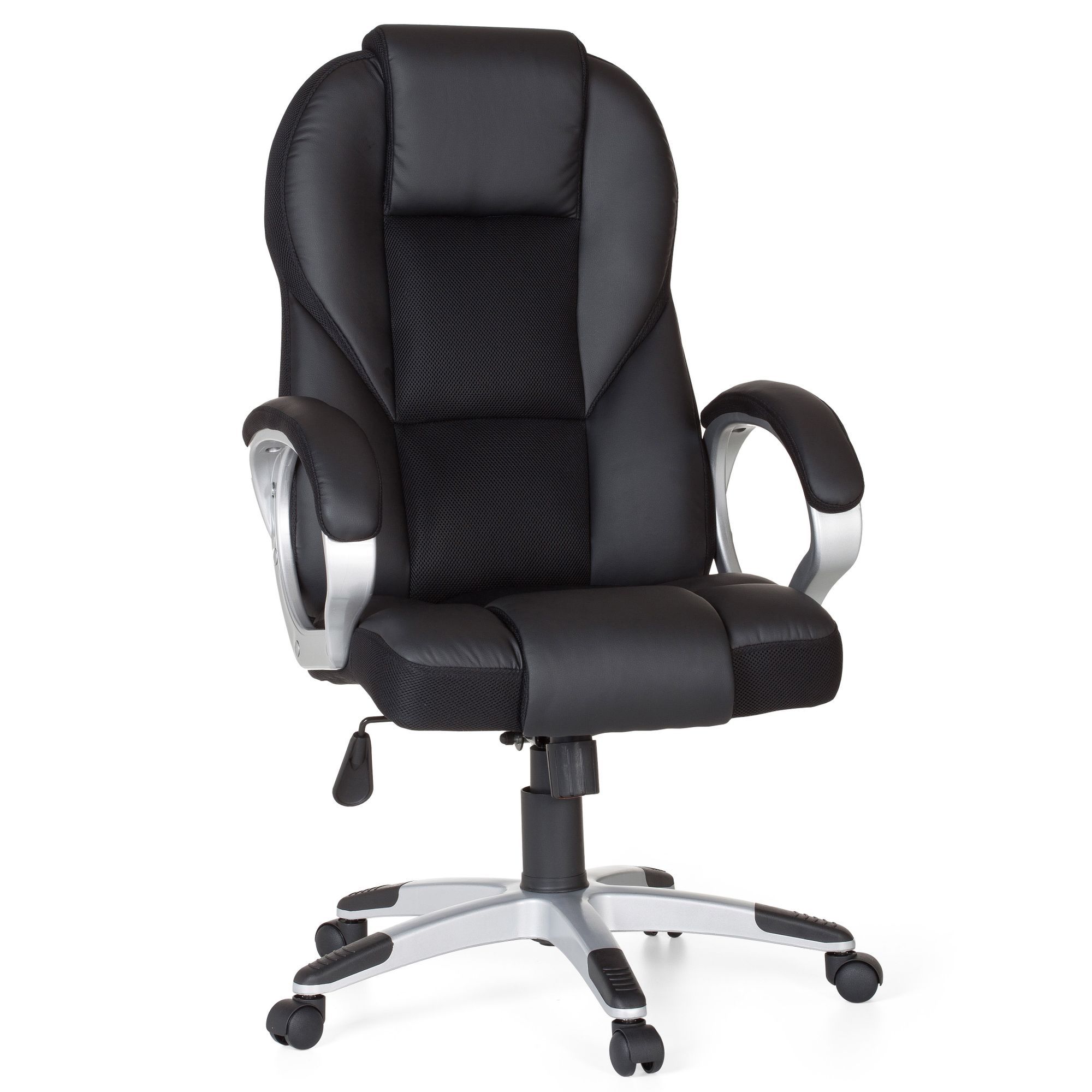 Ergonomischer Gamingstuhl / Bürostuhl Apolo 20, Schwarz/Alu Look, atmungsaktivem Mesh Bezug, Synchro-Wippmechanik, stufenlos arretierbar, 120 KG belastbar