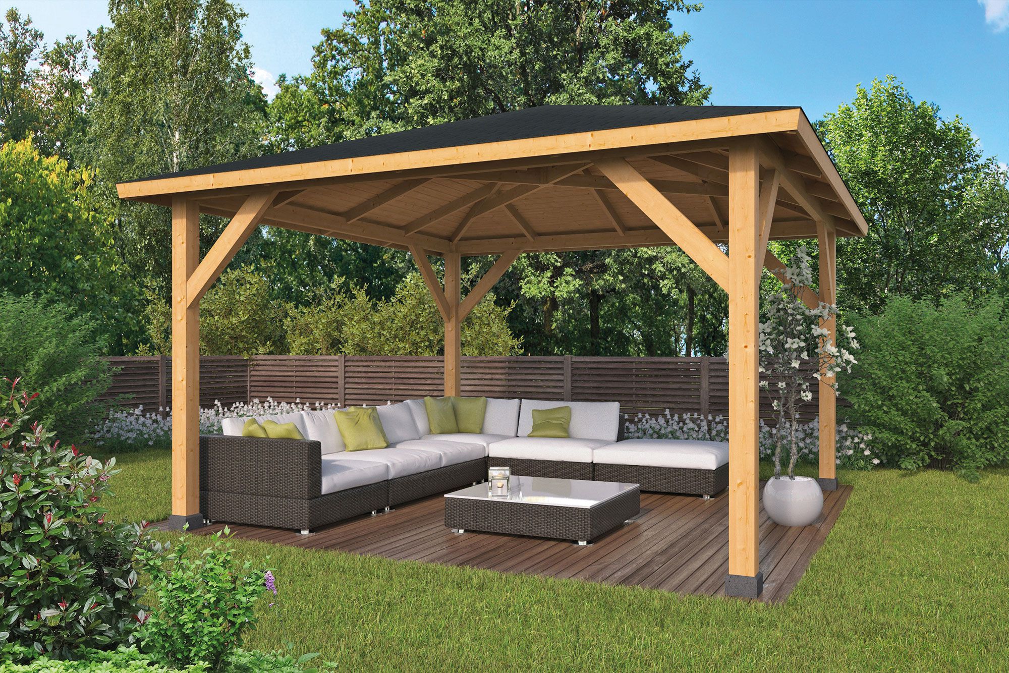 Pavillon Curitiba aus unbehandeltem Douglasienholz - Abmessung: 430 x 430 cm (L x B)