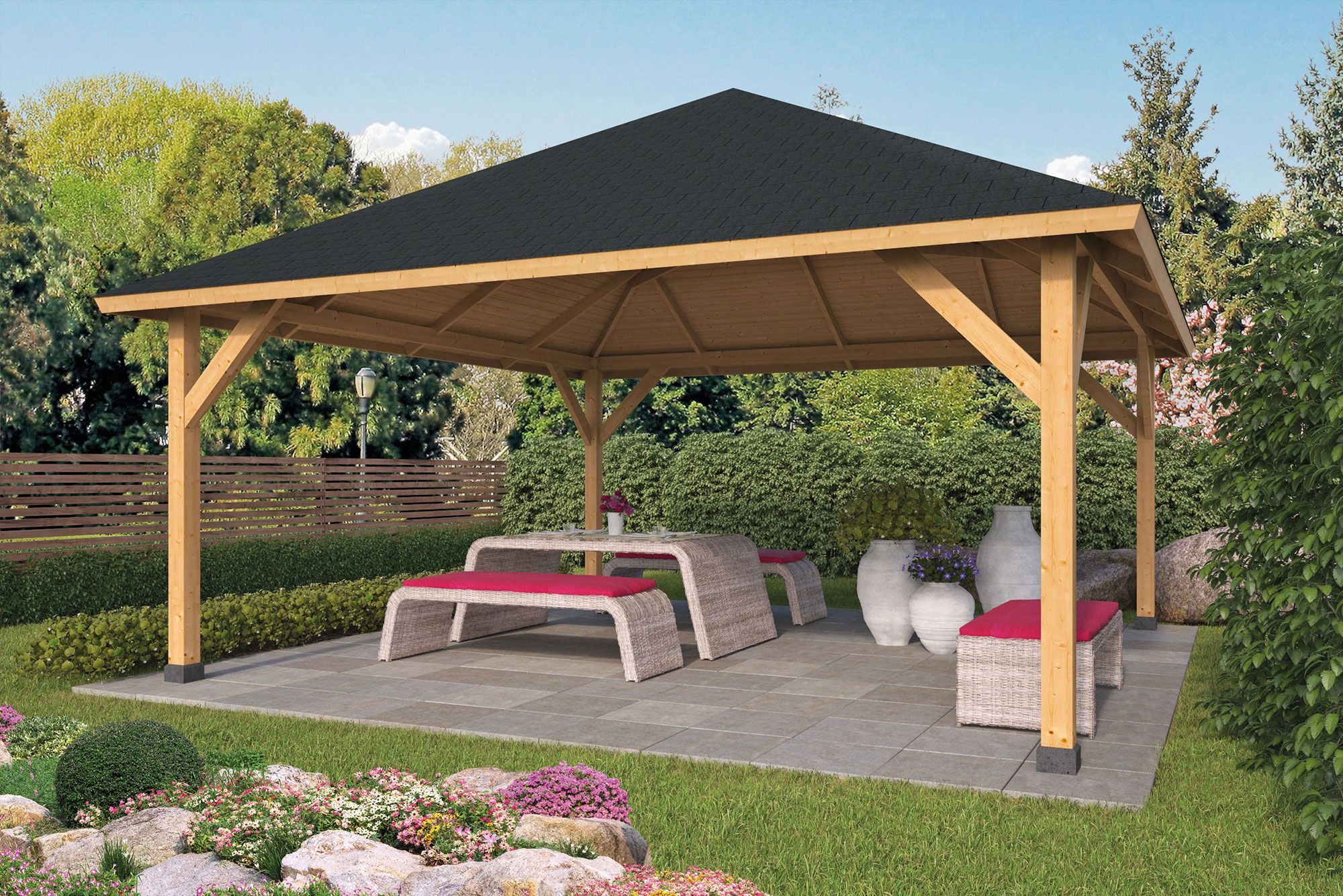 Pavillon Santos aus unbehandeltem Douglasienholz - Abmessung: 560 x 560 cm (L x B)