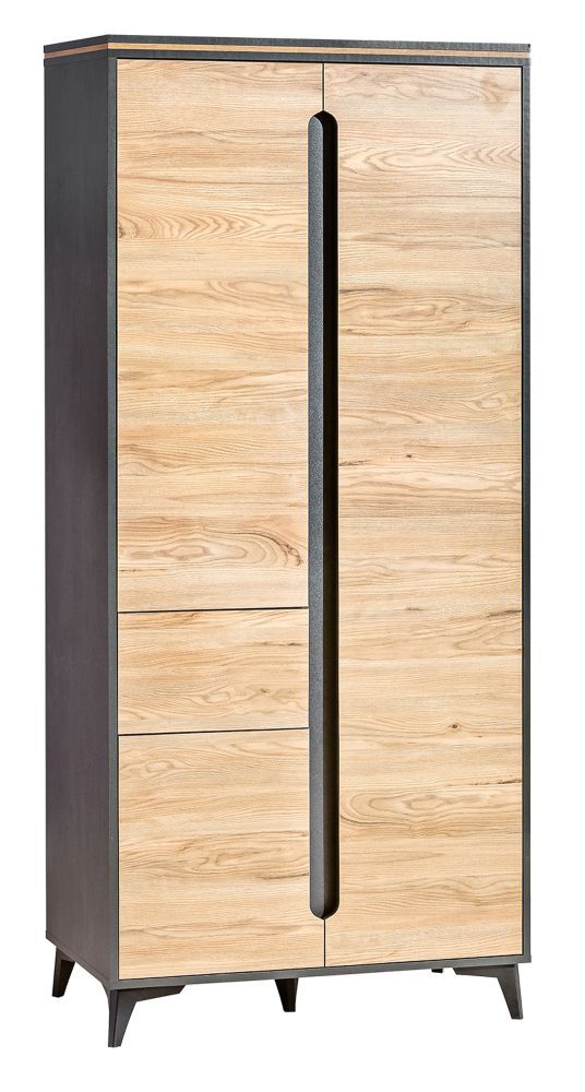 Drehtürenschrank / Kleiderschrank Amanto 1, Farbe: Schwarz / Esche - Abmessungen: 200 x 90 x 52 cm (H x B x T)