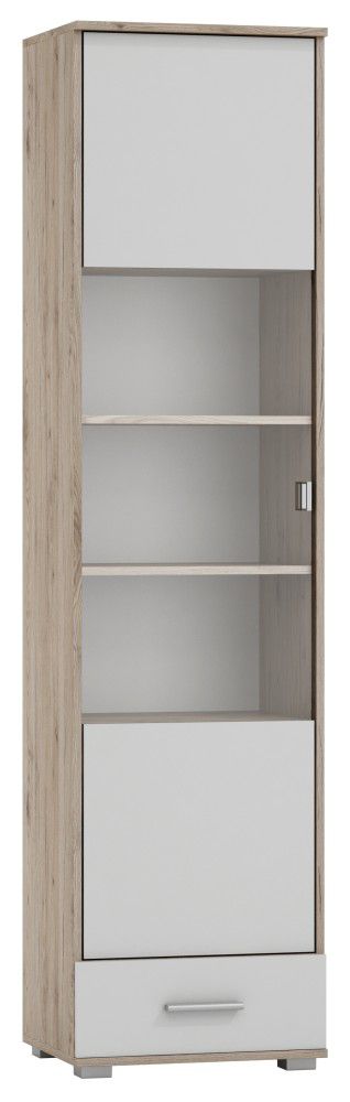 Vitrine Kavieng 25, Farbe: Eiche / Weiß - Abmessungen: 200 x 50 x 40 cm (H x B x T)