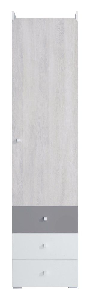 Jugendzimmer - Schrank Floreffe 04, Farbe: Weiß / Eiche weiß / Grau - Abmessungen: 190 x 45 x 40 cm (H x B x T)