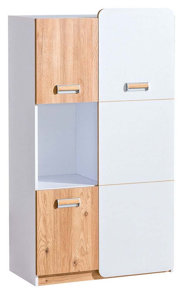 Jugendzimmer - Highboard Dennis 05, Farbe: Esche / Weiß - Abmessungen: 144 x 80 x 40 cm (H x B x T)