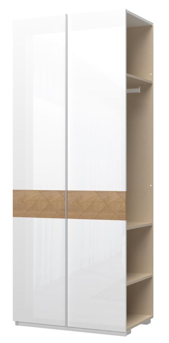 Anbaumodul für Drehtürenschrank / Kleiderschrank mit zwei Türen Faleasiu, Farbe: Weiß / Walnuss - Abmessungen: 224 x 90 x 56 cm (H x B x T)