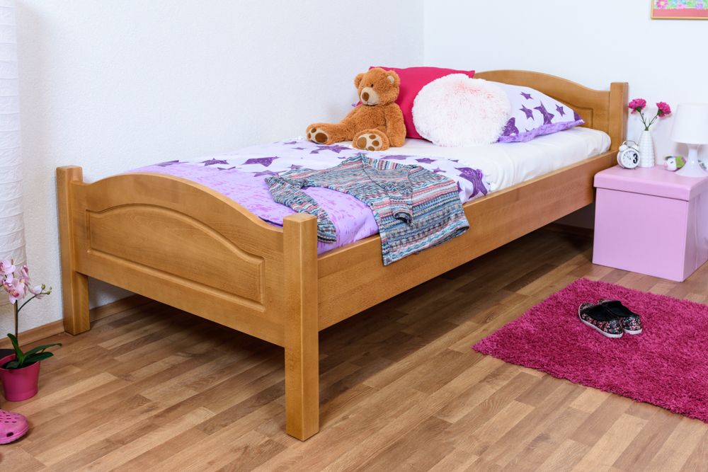 Kinderbett / Jugendbett Buche massiv Vollholz Erlefarben 113C, inkl. Lattenrost - 100 x 200 cm (B x L)