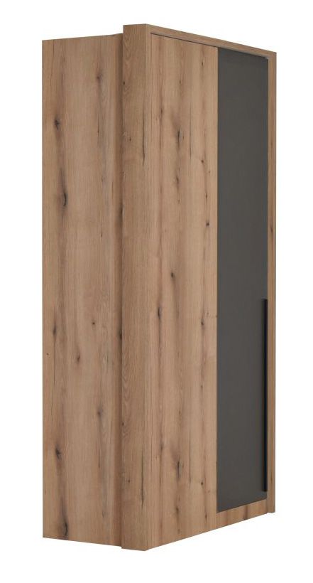 Drehtürenschrank / Eckkleiderschrank Cerdanyola 04, Farbe: Eiche / Grau - Abmessungen: 216 x 106 x 56 cm (H x B x T)