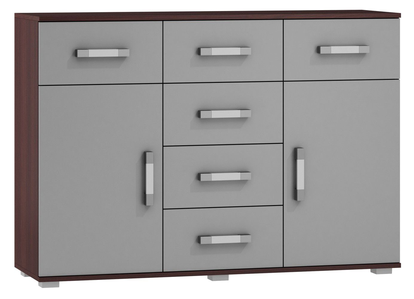 Kommode Tabubil 01, Farbe: Wenge / Grau - Abmessungen: 92 x 130 x 41 cm (H x B x T)