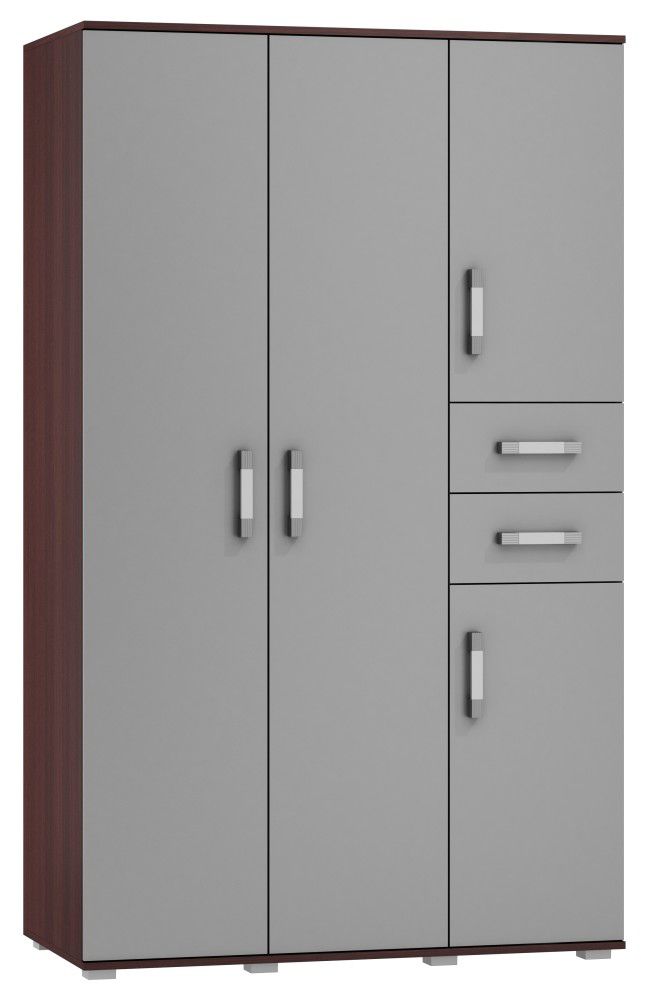 Schrank Tabubil 33, Farbe: Wenge / Grau - Abmessungen: 200 x 120 x 60 cm (H x B x T)