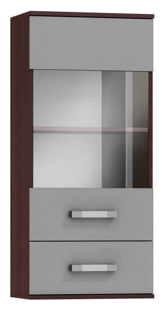 Hängevitrine Tabubil 11, Farbe: Wenge / Grau - Abmessungen: 113 x 50 x 30 cm (H x B x T)