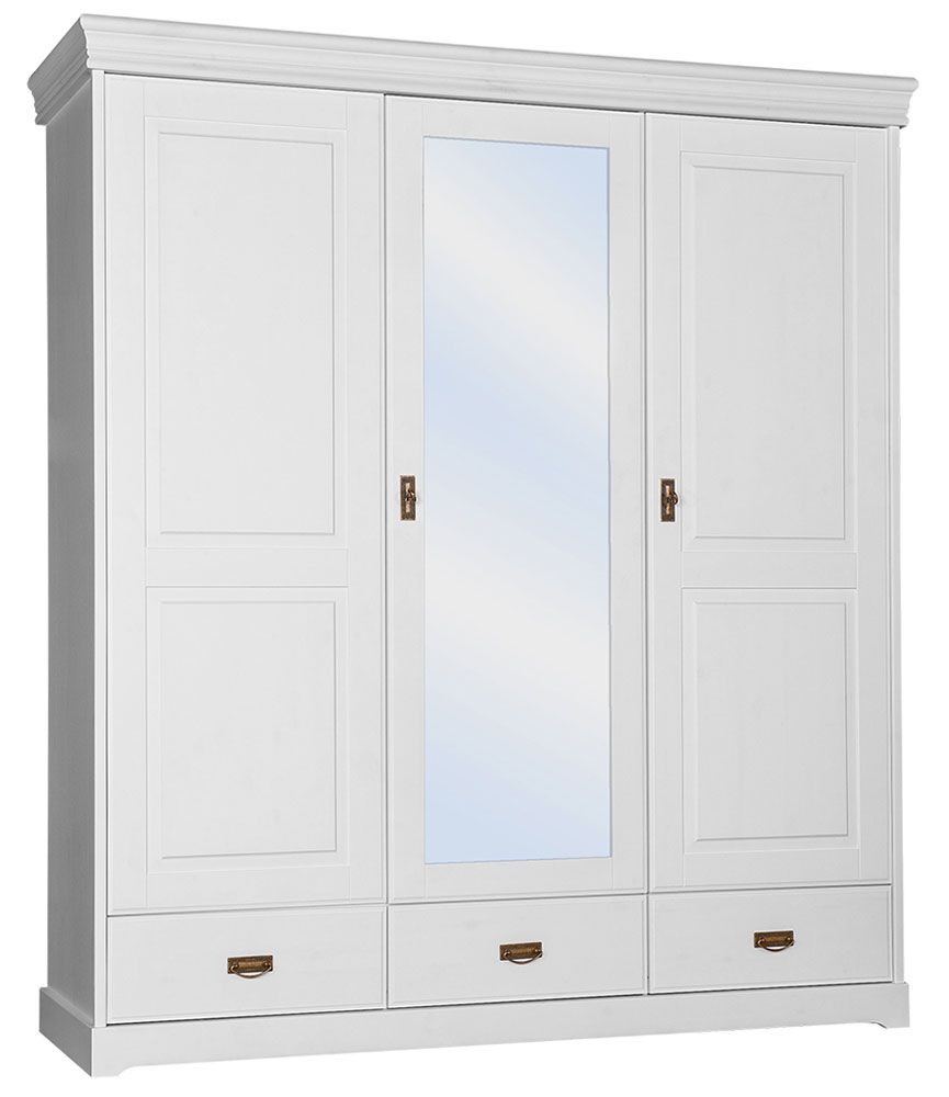 Drehtürenschrank / Kleiderschrank Jabron 04, Kiefer massiv Vollholz, weiß lackiert - 218 x 193 x 62 cm (H x B x T)