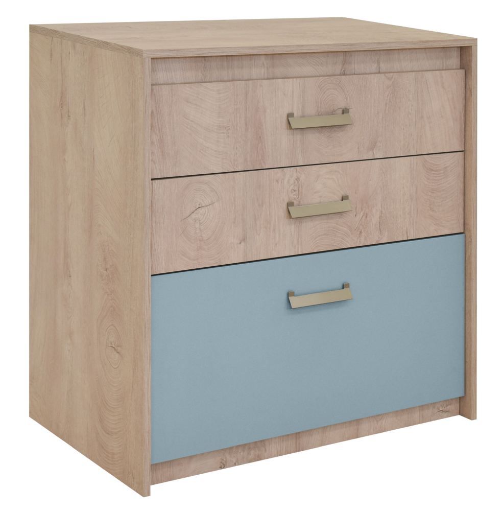 Kinderzimmer - Kommode Koa 07, Farbe: Eiche / Blau - Abmessungen: 94 x 96 x 52 cm (H x B x T)