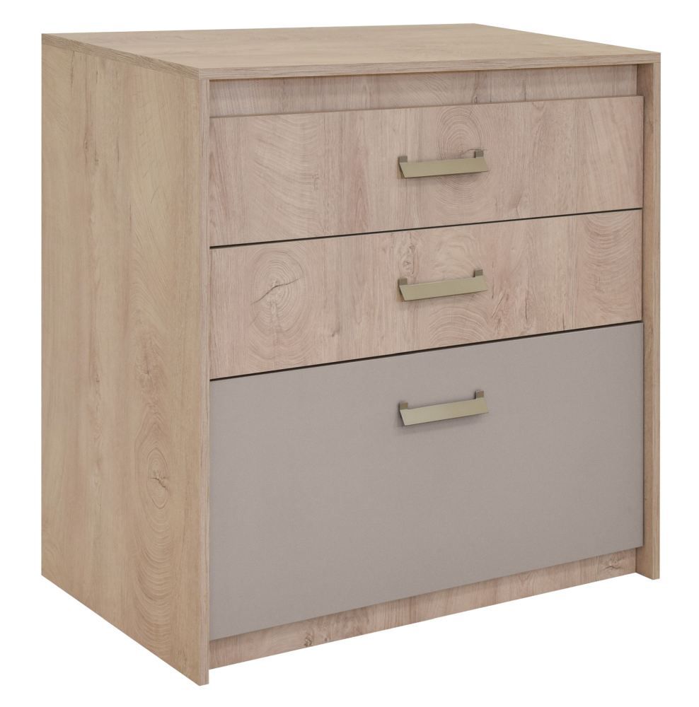 Kinderzimmer - Kommode Koa 07, Farbe: Eiche / Beige - Abmessungen: 94 x 96 x 52 cm (H x B x T)