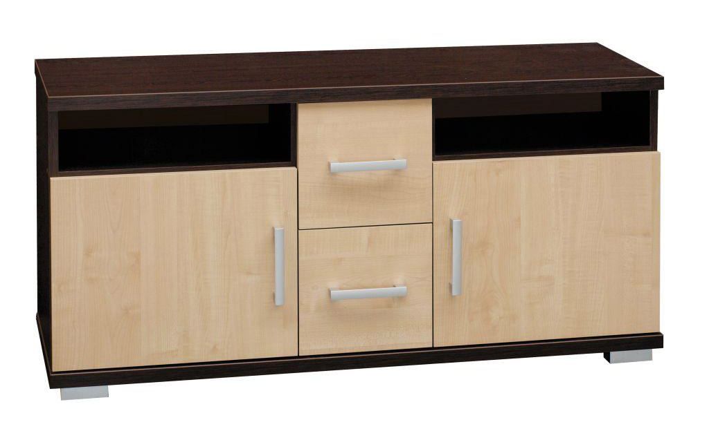 TV-Unterschrank Trelew 06, Farbe: Wenge / Ahorn - 58 x 120 x 41 cm (H x B x T)