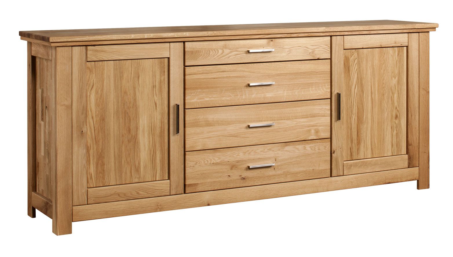 Moderne Kommode / Sideboard mit vier Schubladen Eiche massiv Floresta 11, Natur, sehr Stabil, 90 x 212 x 48 cm, zwei Türen, lebendig wirkende Maserung