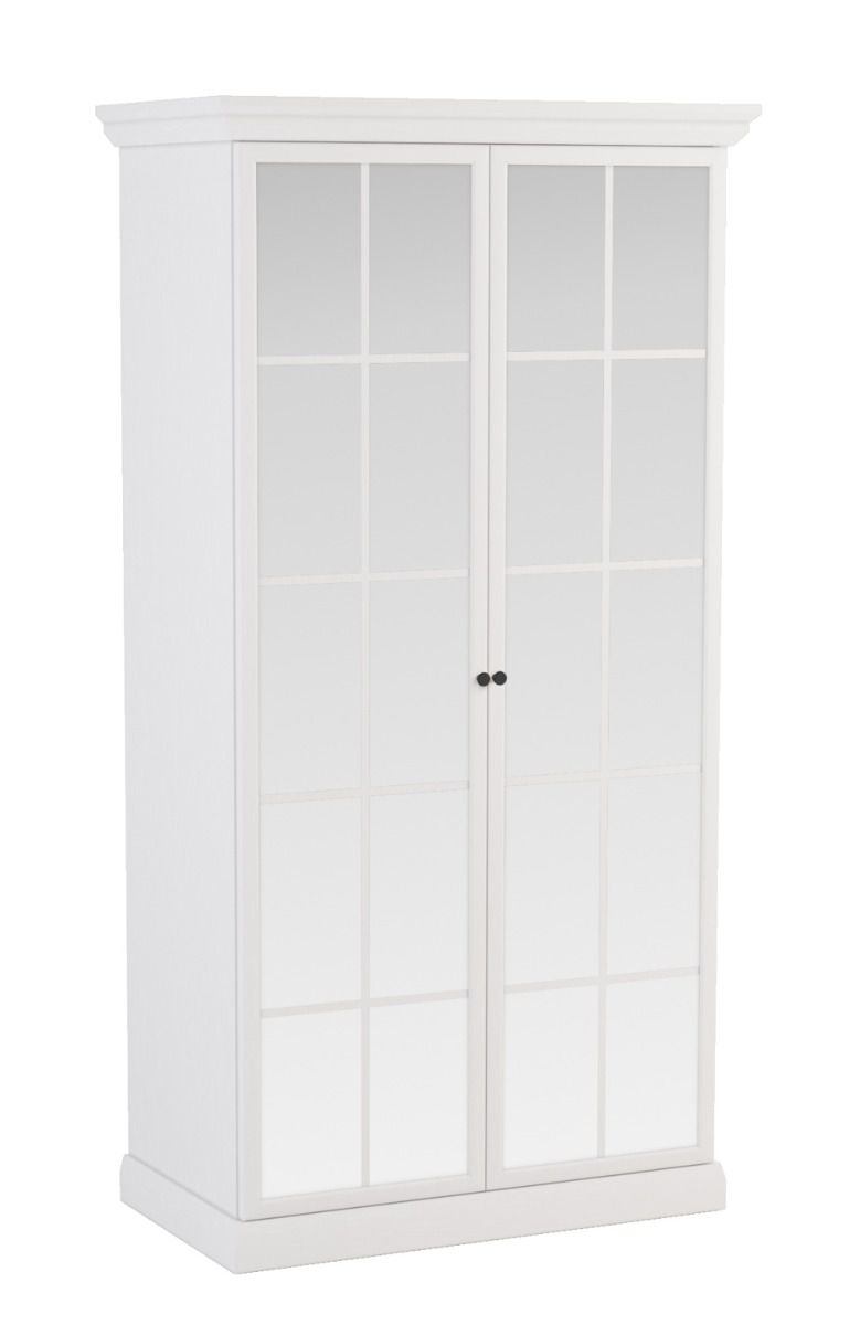 Kleiderschrank Torsakala 06 mit 200 x 102 x 56 cm, 2 Einlegeböden, 2 eleganten Glastüren, 3 praktischen Fächern, 1 Kleiderstange, Weiß Opal, ABS