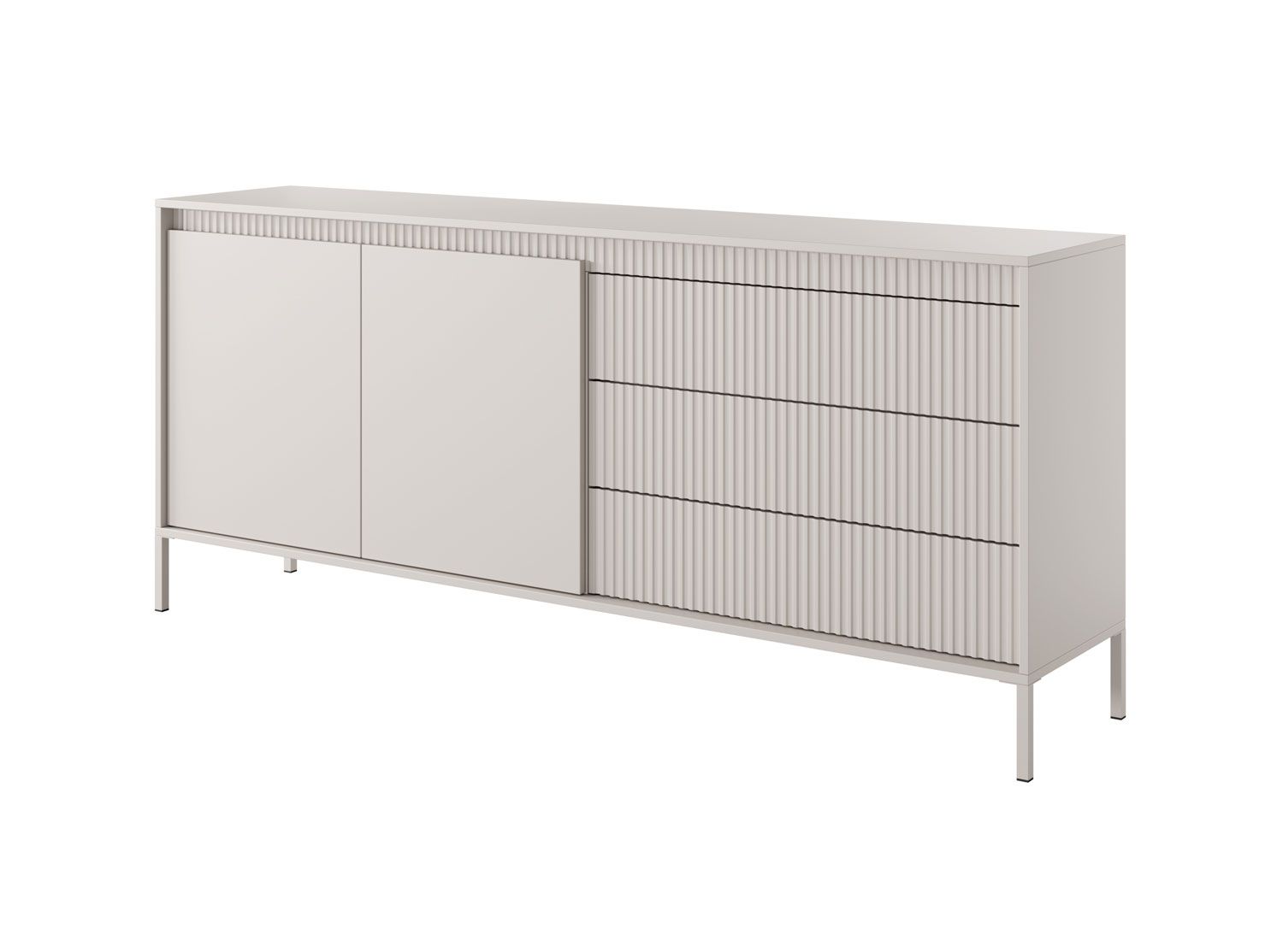 Lange Kommode / Sideboard mit drei Schubladen Balta 03, vier Fächer, Push-to-open Funktion, Farbe: Beige, Maße: 41 x 187 x 39,5 cm, ABS-Kantenschutz