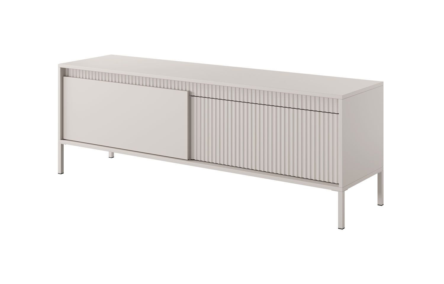 Schlichtes TV-Möbel mit Push-to-open Funktion Balta 04, Farbe: Beige, zwei Kippfächer, Maße: 53 x 153 x 39,5 cm, Beine: Metall, ABS-Kantenschutz